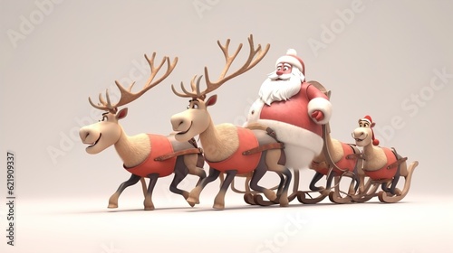 Santa Claus with a huge bag delivering gifts at snow fall. Merry Christmas,Seasonal Christmas poster,illustration