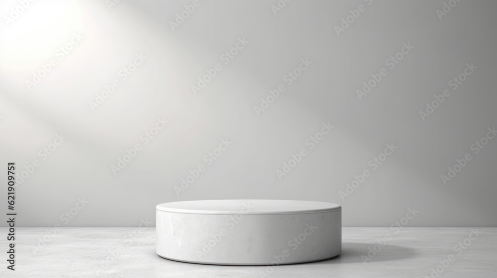 Pedestal oval podium for cosmetic product presentation in studio with white fine texture background Pedestal oval podium for cosmetic product presentation in studio with white fine texture background