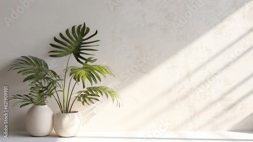 Light background including vase and plant suitable for product presentation