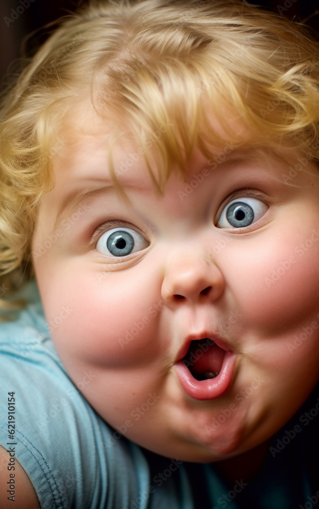 Funny portrait of a chubby little baby making a silly expression of surprise Funny portrait of a chubby little baby making a silly expression of surprise