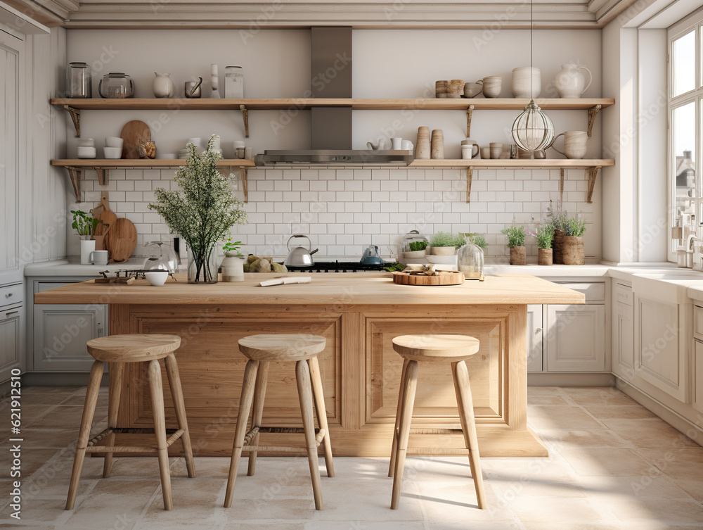 White scandinavian interior design of kitchen Generative ai