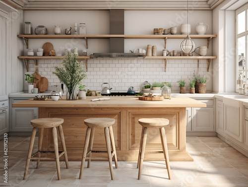 White scandinavian interior design of kitchen Generative ai © Irina Sharnina