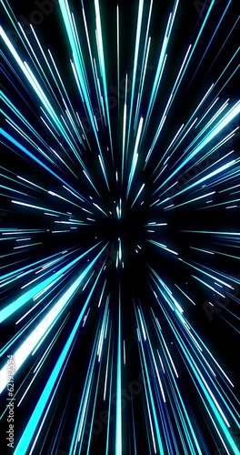 Footage through space with shining stars. Sci-fi warp and cyber future concepts. Abstract, repeatable video for background. Vertical video.