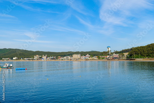 view of the coastal city beach in the summer. Mallipo beach Taean gun city in South Korea 26.06.2023