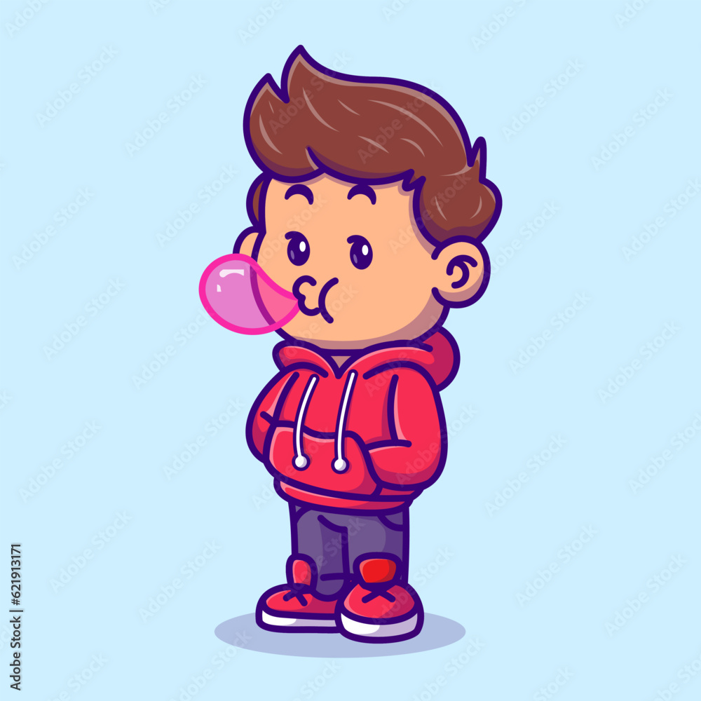 Cute Boy Blowing Candy Bubble Cartoon Vector Icon
Illustration. People Fashion Icon Concept Isolated Premium
Vector. Flat Cartoon Style