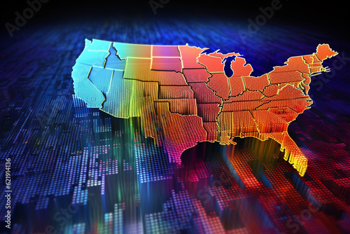 US 3d map, data representation. Colorful illustration created by generative ai