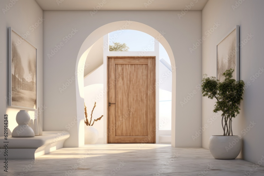 Fototapeta premium Interior design of modern entrance hall with in villa. Generative AI.