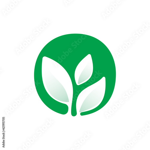 O letter eco logo with green leaves. Negative space agriculture icon. Lush foliage emblem. Vector template for seeds growing company, summer posters, waste recycling identity, nature friendly labels.