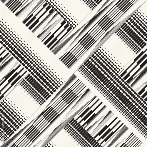 Monochrome Halftone Effect Textured Broken Geometric Pattern