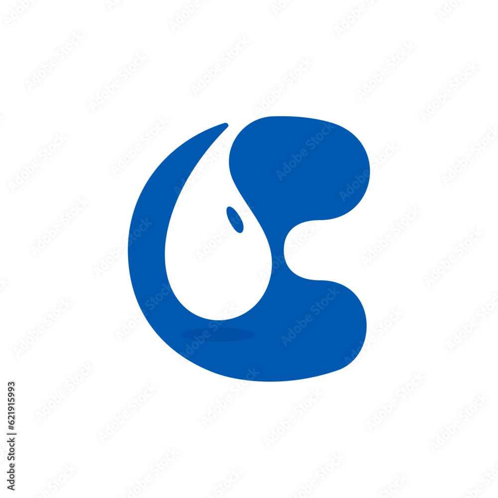 C letter eco logo with blue water dew drops. Negative space icon. Spring water emblem. Vector template for pure drink company, swimming posters, waste recycling identity, fight against drought adv. C letter eco logo with blue water dew drops. Negative space icon. Spring water emblem. Vector template for pure drink company, swimming posters, waste recycling identity, fight against drought adv.
