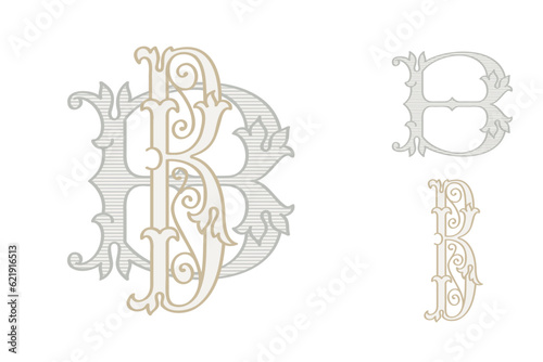 B letter wedding monogram creator kit. Elegant historical style alphabet for party invitations. This set includes Wide and Narrow capitals for your own emblem. Find full set in my profile.