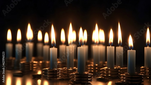 Burning candles on a dark background, generative AI.