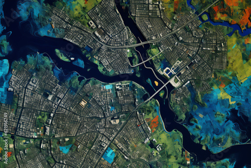 Geospatial GIS product provides visualization of urban areas with road networks created by generative ai.