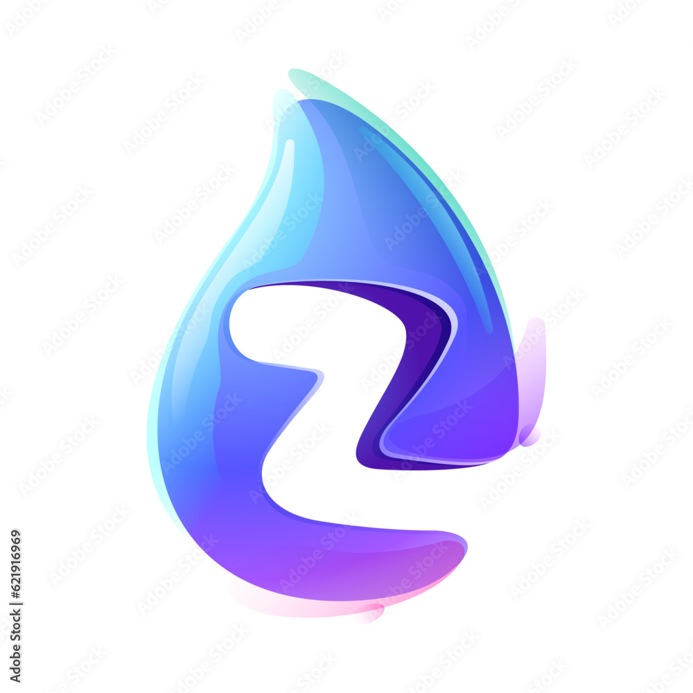 Pure water drop Z letter logo. Eco-friendly 3D realistic icon. Wild wave initial in overlapping watercolor style. Dew droplet for healthy drink bottle emblem. Font for filter labels, nature posters. Pure water drop Z letter logo. Eco-friendly 3D realistic icon. Wild wave initial in overlapping watercolor style. Dew droplet for healthy drink bottle emblem. Font for filter labels, nature posters.
