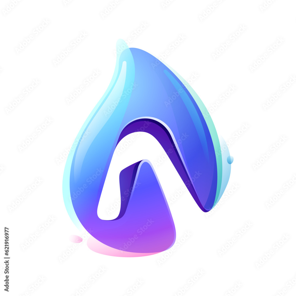 Pure water drop A letter logo. Eco-friendly 3D realistic icon. Wild wave initial in overlapping watercolor style. Dew droplet for healthy drink bottle emblem. Font for filter labels, nature posters. Pure water drop A letter logo. Eco-friendly 3D realistic icon. Wild wave initial in overlapping watercolor style. Dew droplet for healthy drink bottle emblem. Font for filter labels, nature posters.