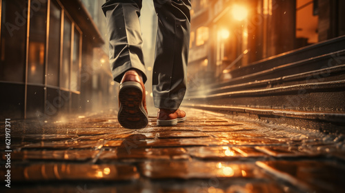 Businessman feet walking in city. Generative Ai