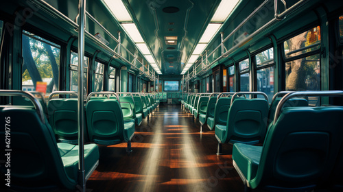 Empty bus interior. Generative Ai photo