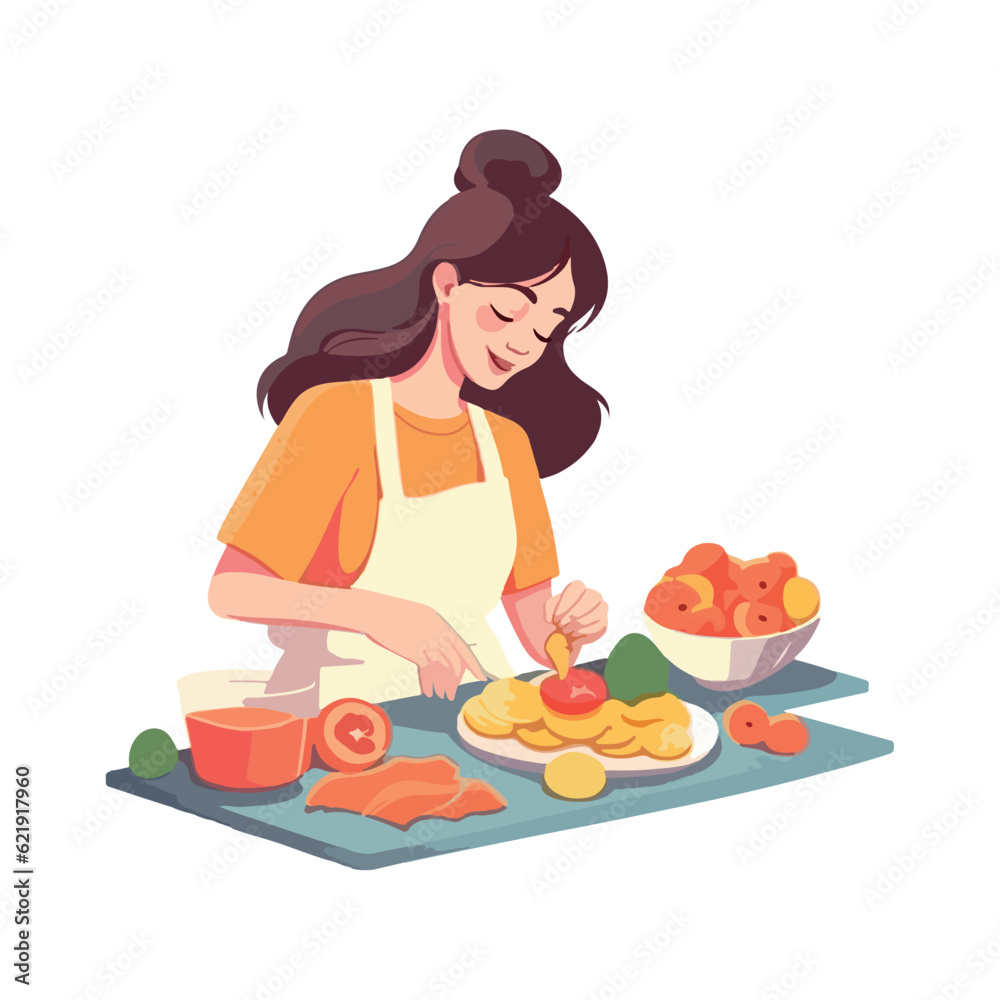 Smiling chef cooking healthy meal in kitchen Smiling chef cooking healthy meal in kitchen