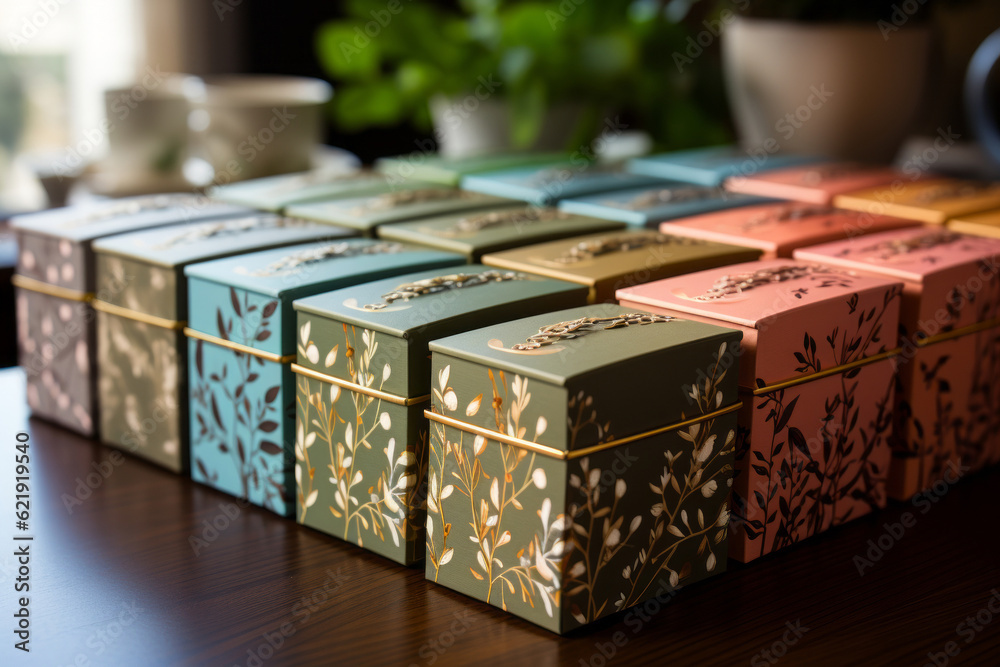 Obraz premium cardboard packages for tea. Generative AI