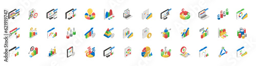 Analytics, Statistics icons. Set of Chart, Report document and Graph icons. Data analytics, Presentation chart and Communication. Global Statistics, hold document and checklist report. © Vector Market