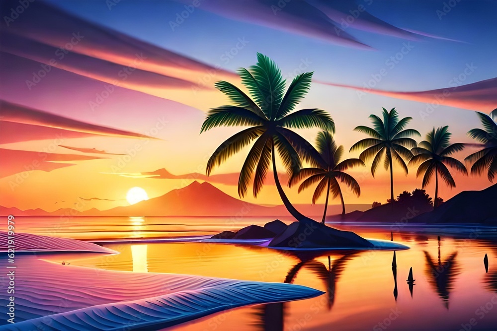 beautiful morning view with palm trees generated by AI tool
