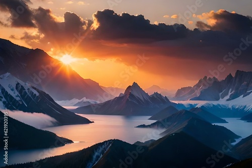 Mountain displays radiant colors at sun set generated by AI tool © Muhammad