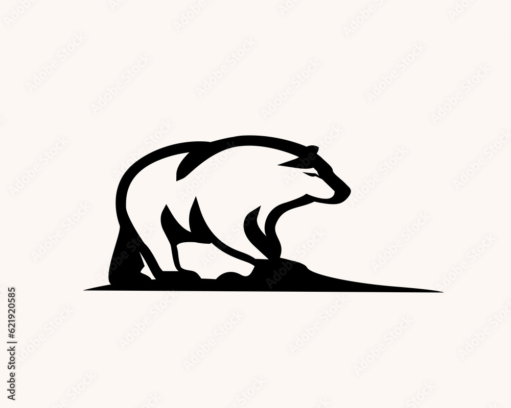 Fototapeta premium walking nature bear black white logo symbol design template illustration inspiration