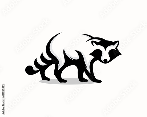 walking raccoon side view art logo icon symbol design template illustration inspiration