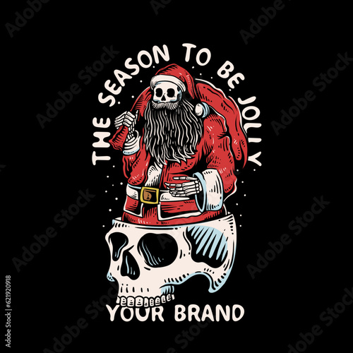 the skeleton santa bring more gifts with skull head illustration