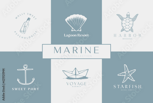 Handdrawn marine logo designs, Logo kit, Marine, Nautical emblems