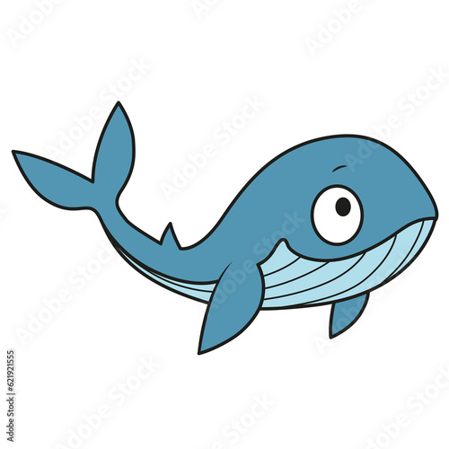 Cute cartoon big whale color variation for coloring page isolated on white background