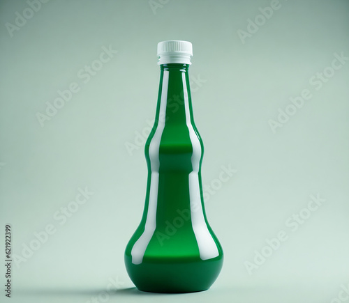 Green Bottle on Gray Background