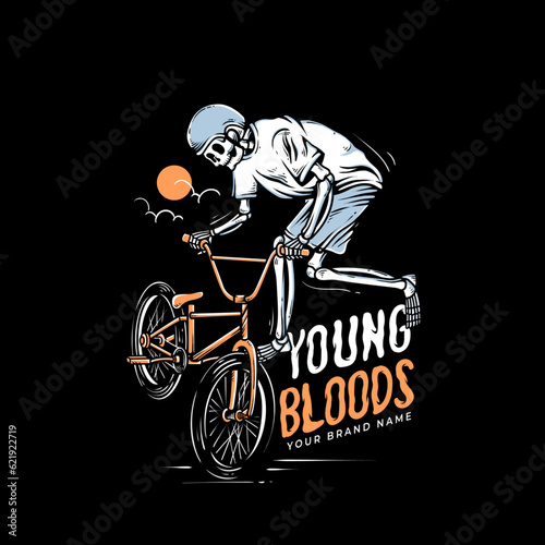 the skeleton playing bmx bicycle vector illustration