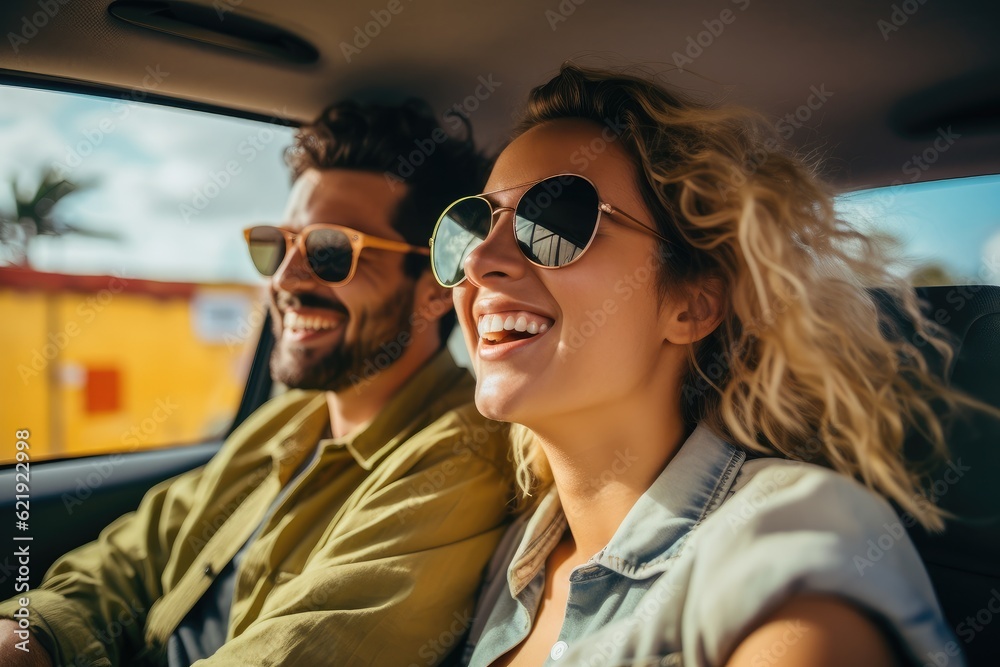Happy couple enjoying road trip together, AI Generative Happy couple enjoying road trip together, AI Generative