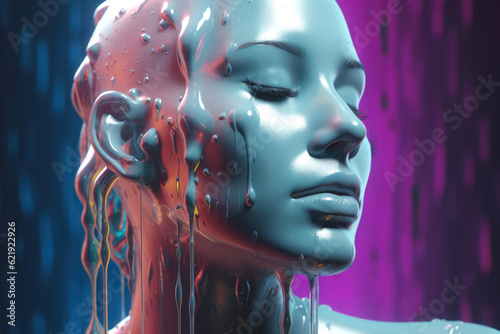 Portrait of a girl in a futuristic fluid. AI generated
