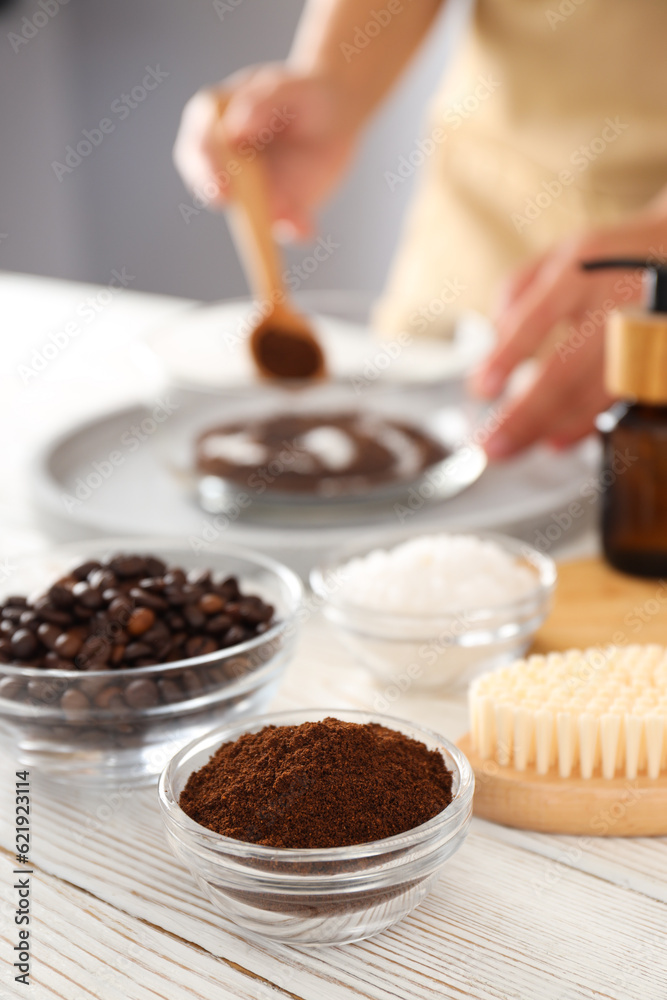Concept of skin and face care, coffee scrub Concept of skin and face care, coffee scrub