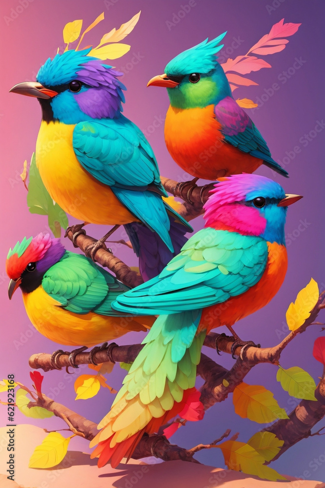 Sublimation of cute 3d birds, Generative AI
