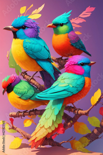 Sublimation of cute 3d birds, Generative AI 