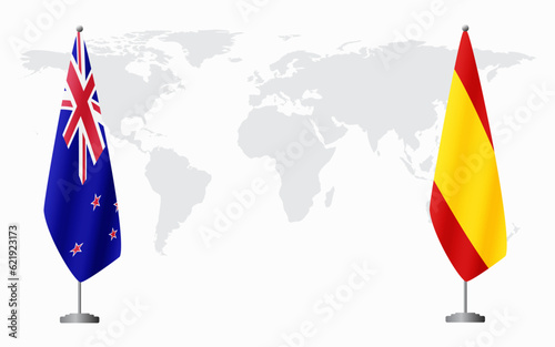 New Zealand and civil Spain flags for official meeting