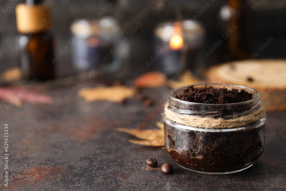 Concept of skin and face care, coffee scrub Concept of skin and face care, coffee scrub