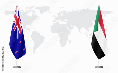 New Zealand and Sudan flags for official meeting