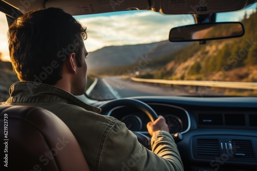 Man driving a car using navigator, AI Generative