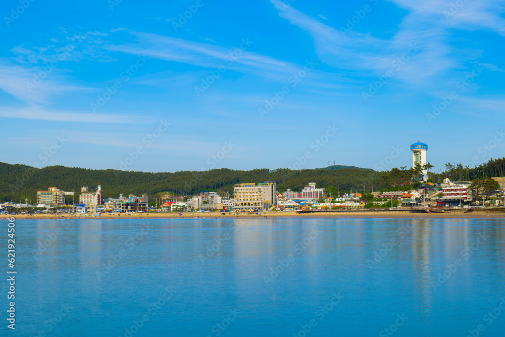 view of the coastal city beach in the summer. Mallipo beach Taean gun city in South Korea 26.06.2023 view of the coastal city beach in the summer. Mallipo beach Taean gun city in South Korea 26.06.2023