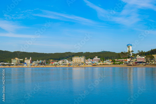 view of the coastal city beach in the summer. Mallipo beach Taean gun city in South Korea 26.06.2023