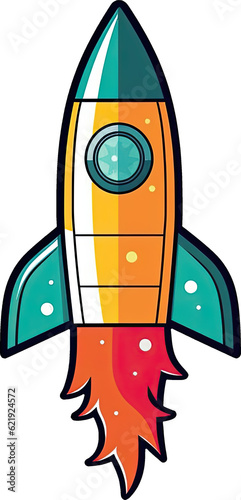 Vibrant and colorful rocket illustration with transparency, perfect for adding a playful and dynamic element to your designs. Generative AI.