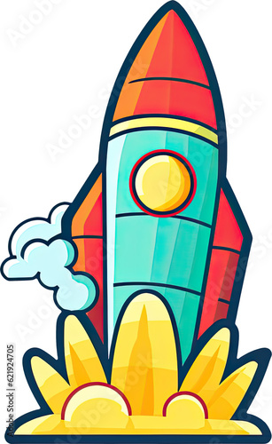 Vibrant and colorful rocket illustration with transparency, perfect for adding a playful and dynamic element to your designs. Generative AI.