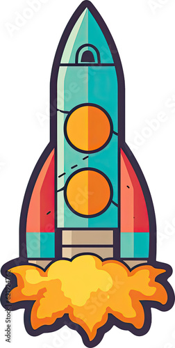 Vibrant and colorful rocket illustration with transparency, perfect for adding a playful and dynamic element to your designs. Generative AI.