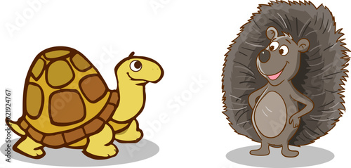 turtle and hedgehog talking vector illustration