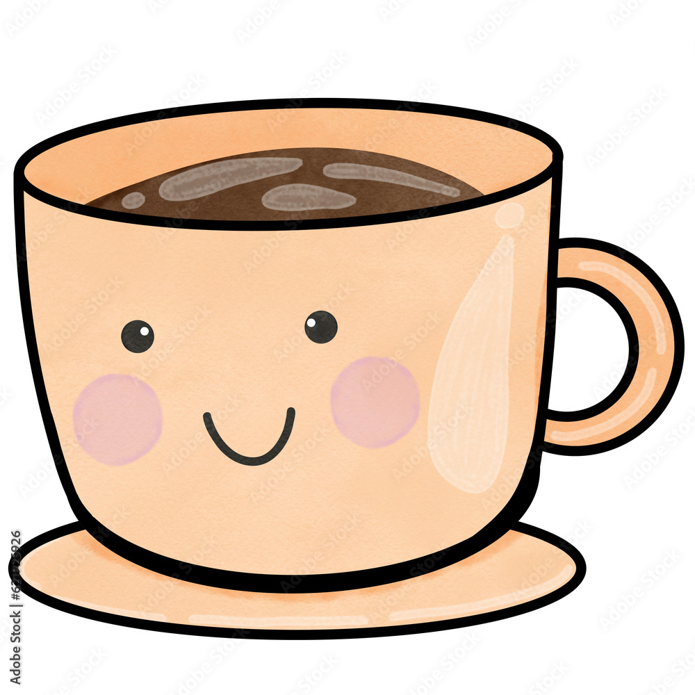 Cute mug coffee,breakfast.Creative with illustration in flat design,watercolor. Cute mug coffee,breakfast.Creative with illustration in flat design,watercolor.