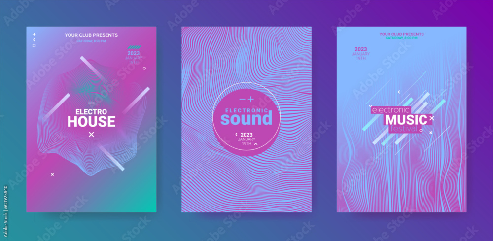 Abstract Music Poster. Electronic Party Cover. Vector 3d Background.